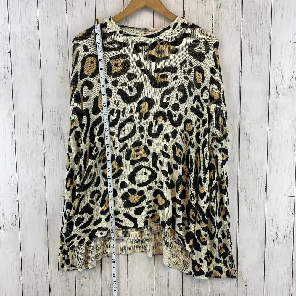 Show Me Your Mumu Mellow Animal Knit Leopard Relaxed Bonfire Sweater Size Small